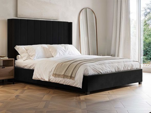 Flair Tiggy Black Velvet Ottoman Bed with Winged Headboard