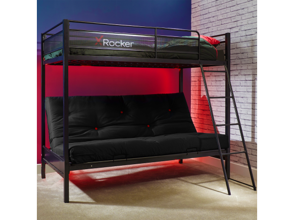 X Rocker Stronghold Gaming Triple Bunk Bed With Futon Cushion