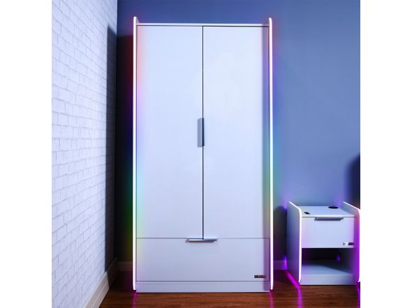 X Rocker Electra 2 Door Wardrobe With Drawer - LED Lighting - White
