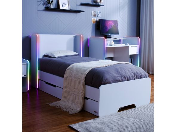 X Rocker Electra Bed With Trundle Drawers - LED Lighting - White
