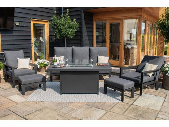 Maze Manhattan Reclining 3 Seat Sofa Set with Fire Pit Table & Footstools