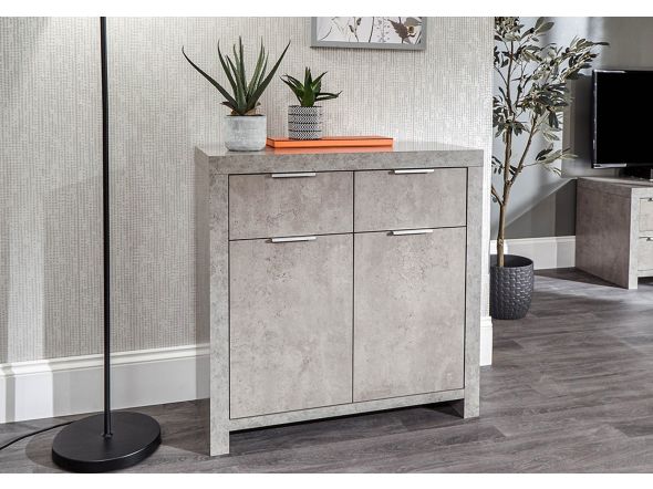 GFW Bloc Compact Sideboard Modern design 2 drawers double cupboard with 2 shelves concrete effect melamine finish