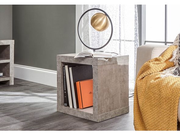 GFW Bloc Cube Side Table Modern minimalist design Handy open shelf Concrete effect melamine finish