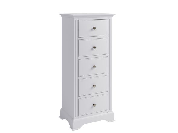 Snooze White Wooden 5 Drawer Narrow Chest