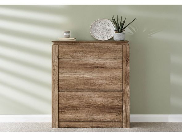 GFW Canyon Oak Shoe Cabinet with two drop down drawers for 12 pairs of shoes and a drawer in a realistic oak effect finish