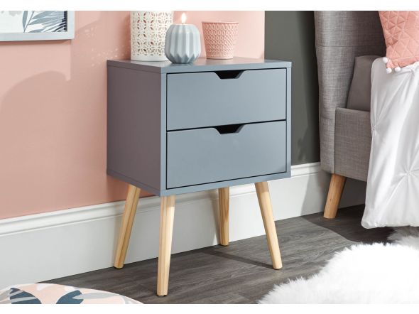 GFW Nyborg Single 2 Drawer Bedside contemporary style Available in dark grey, white or nightshadow blue with wooden legs