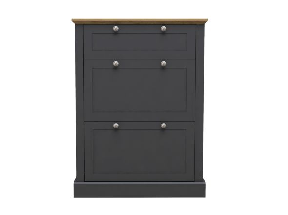 LPD Devon Charcoal & Oak 3 Tier Shoe Cabinet