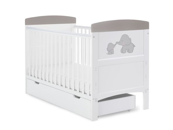 Obaby Grace Inspire Cot Bed & Under Drawer - Me & Mini Me Elephants Grey
