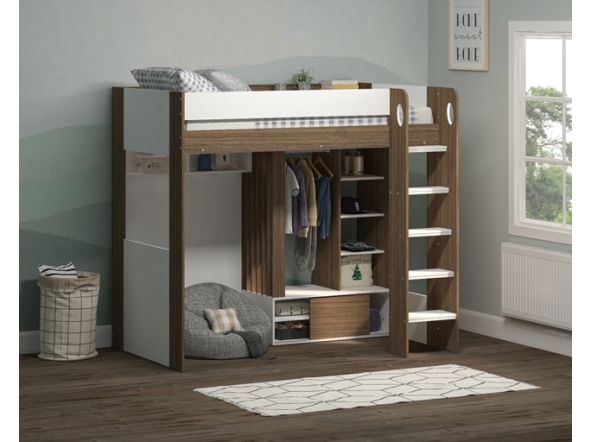 Flair Hampton High Sleeper With Wardrobe White & Walnut