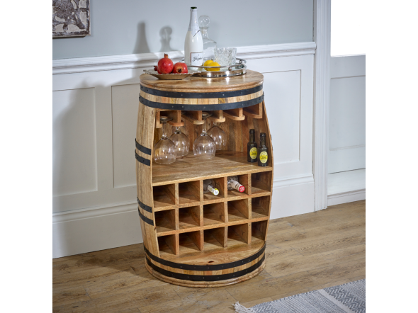 Indian Hub Surrey Solid Dark Wood Barrel Wine Sideboard