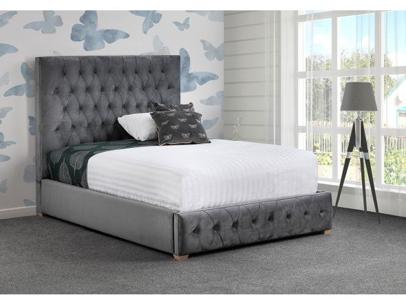 Sweet Dreams Melody Fabric Bed Frame slatted base 12 fabric options Wooden feet Deep padded headboard