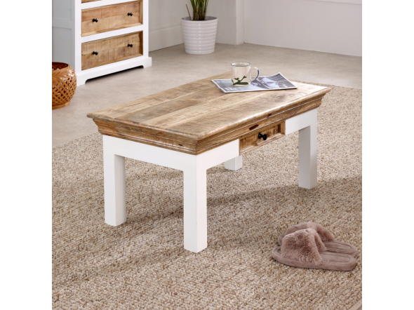 Indian Hub Alfie Coffee Table With Drawer Solid Mango Wood