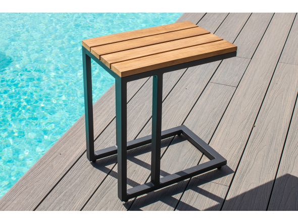 Maze Oslo U Shaped Teak Top Side Table - Charcoal