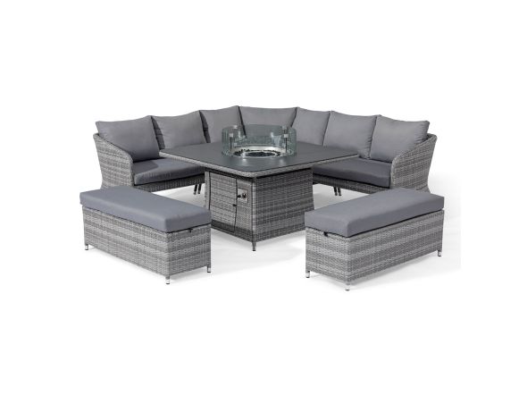 Maze Santorini Deluxe Corner Dining Set with Fire Pit Table