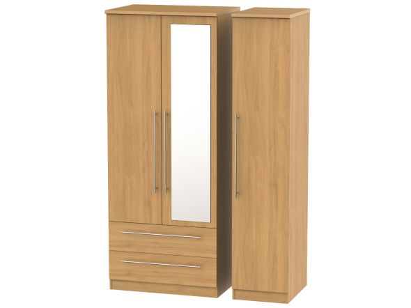 Welcome Furniture Sherwood Triple 2 Drawer Mirror Robe Modern Oak