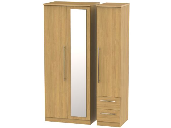 Welcome Furniture Sherwood Triple Mirror + Drawer Robe Modern Oak